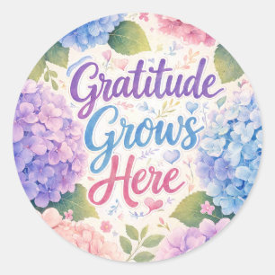 Hydrangea : Gratitude Grows Here Classic Round Sticker