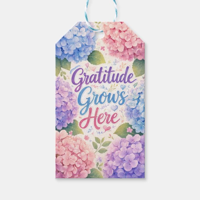 Hydrangea : Gratitude Grows Here Gift Tags (Front)