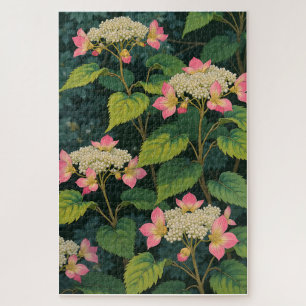 Hydrangea Harmony – Retro Japanese Floral JiPuzzle Jigsaw Puzzle
