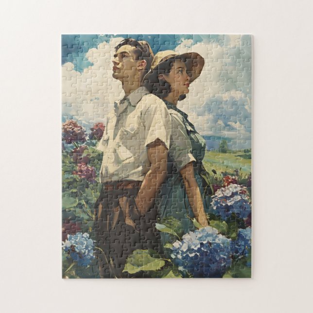 Hydrangea Harmony: Vintage Love Jigsaw Puzzle (Vertical)