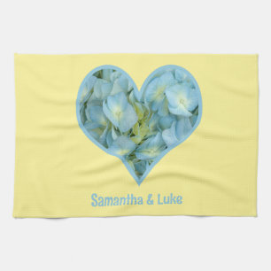 Hydrangea Heart with Personalized Text Kitchen Towel