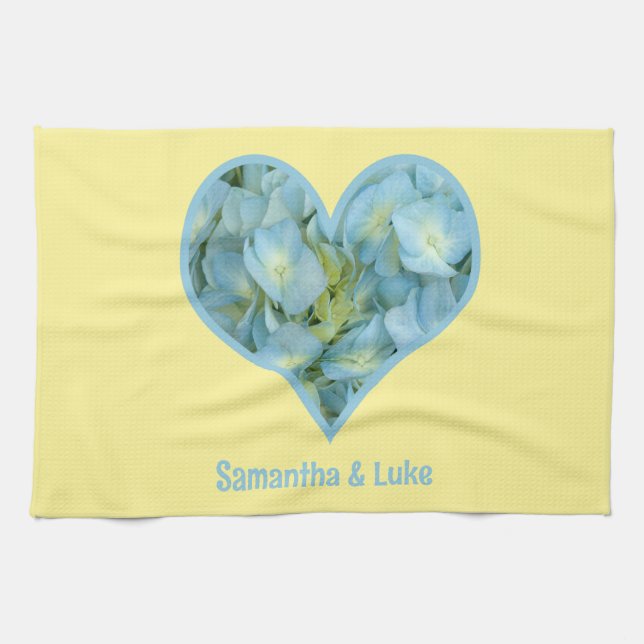 Hydrangea Heart with Personalized Text Kitchen Towel (Horizontal)