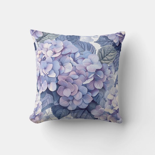 Hydrangea hortensia purple blue blossom petals throw pillow (Front)