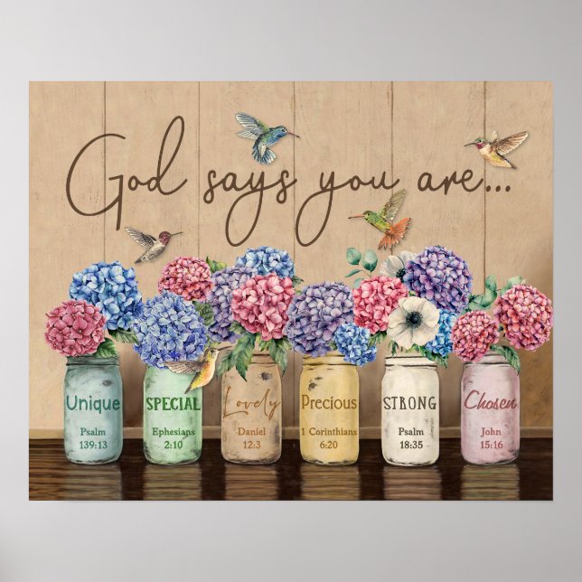 Hydrangea & Hummingbirds God Says You Are  Poster (Front)