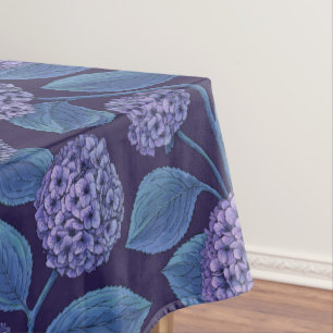 Hydrangea in violet and blue tablecloth