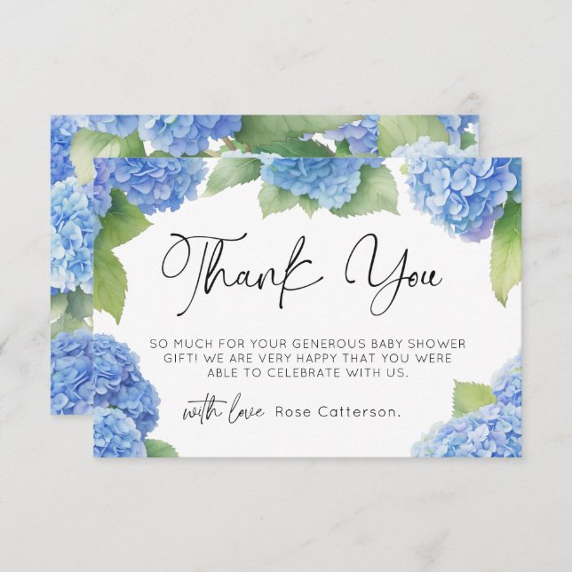 Hydrangea It's a Boy Baby Shower Thank You  (Front/Back)