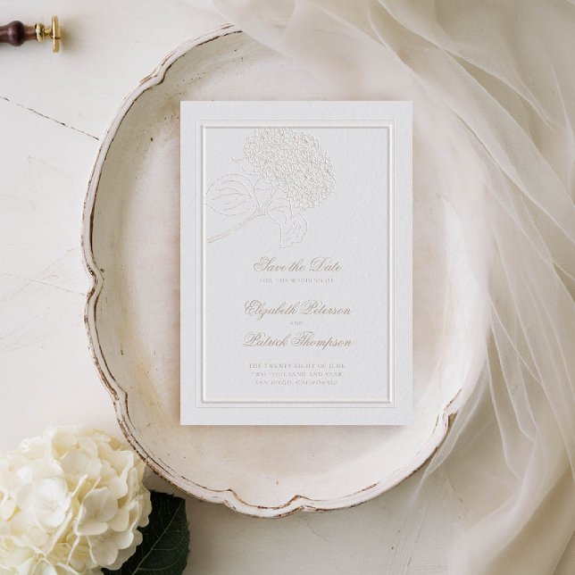 Hydrangea Ivory Elegant Frame Formal Wedding Save The Date (hydrangeas wedding save the date formal traditional elegant modern classic double frame ivory)