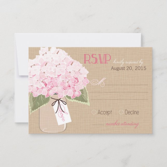 Hydrangea Jar Burlap Rustic RSVP Card (Front)