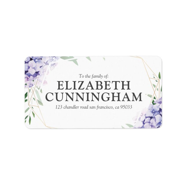 Hydrangea Lilac Floral Geometric Return Address Label (Front)