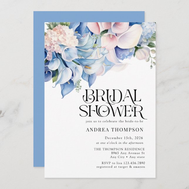 Hydrangea | Lilies Floral | Bridal Shower Invitation (Front/Back)