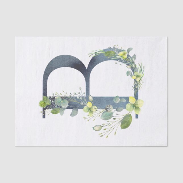 Hydrangea Lunar Floral Watercolor Alphabet B Tissue Paper (Front)
