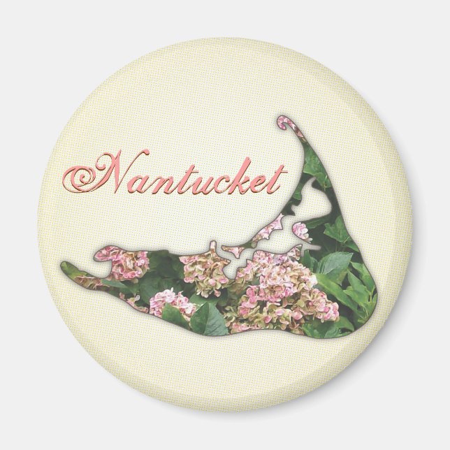 Hydrangea Map of Nantucket Island, Massachusetts Magnet (Front)
