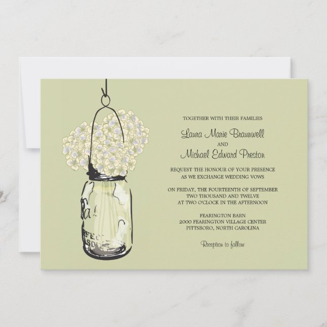 Hydrangea & Mason Jar Invitations de mariage (Devant)