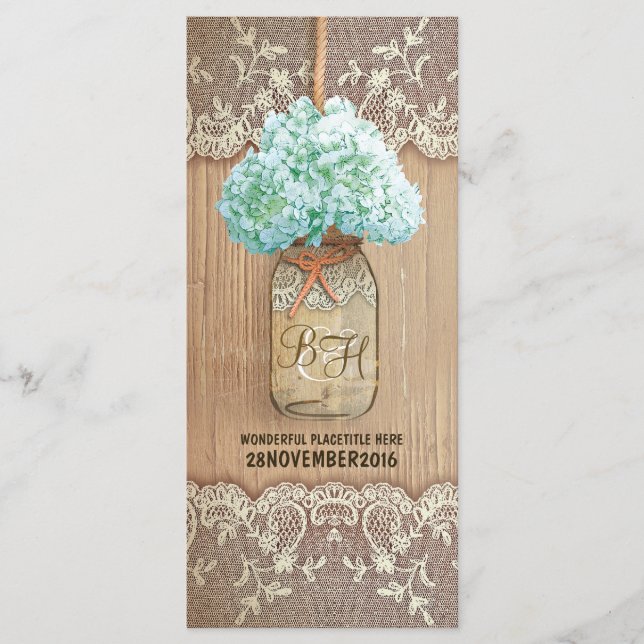 hydrangea mason jar programmes de mariage rustique (Devant)