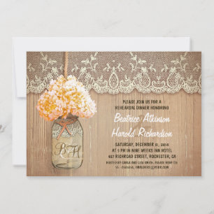 hydrangea mason jar rustic rehearsal dinner invitation