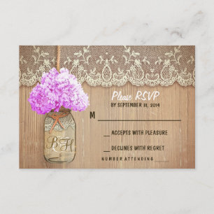 hydrangea mason jar rustic wedding RSVP cards