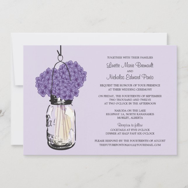 Hydrangea & Mason Jar Wedding Invitations (Front)