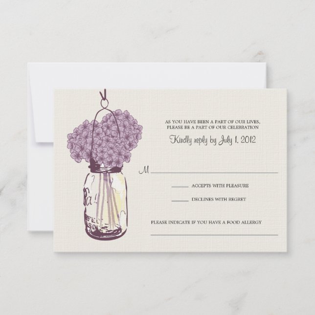 Hydrangea & Mason Jar Wedding RSVP Card (Front)
