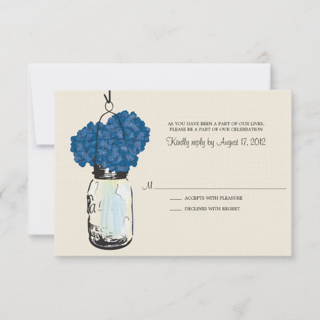 Hydrangea & Mason Jar Wedding RSVP Card (Front)