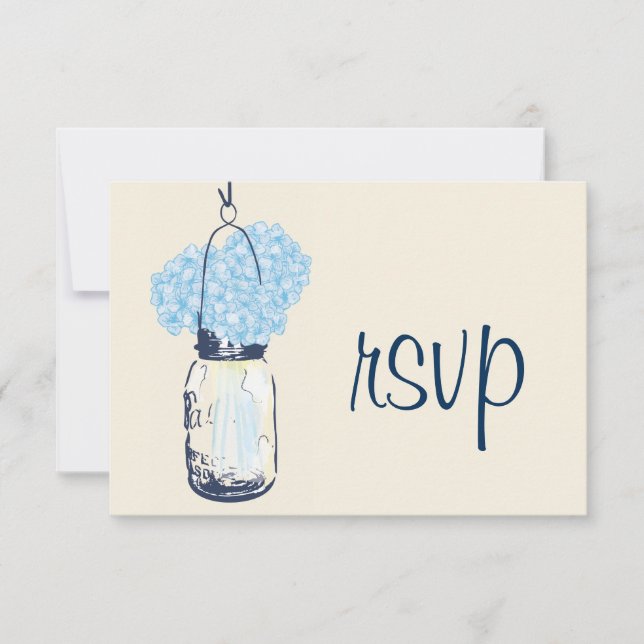 Hydrangea & Mason Jar Wedding RSVP Card (Front)