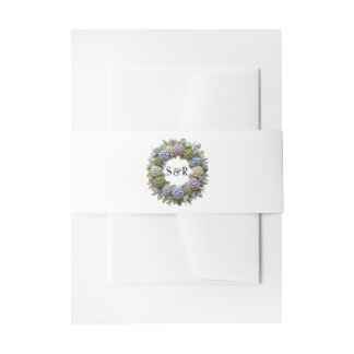 Hydrangea Monogram Wreath Wedding Invitation Belly Band