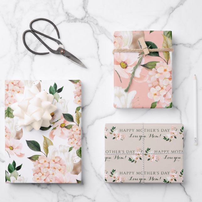 Hydrangea Mother's Day Wrapping Paper Sheets  (Front)