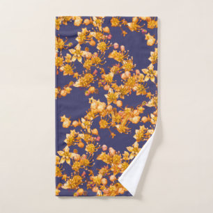 Hydrangea Navy and Orange Hand Towel