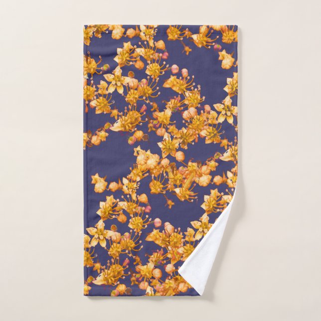 Hydrangea Navy and Orange Hand Towel (Hand Towel)