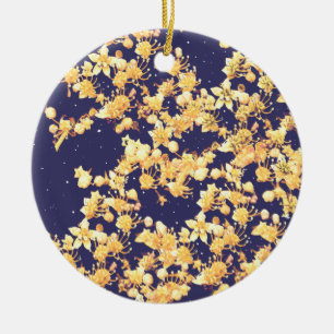 hydrangea night and gold ceramic ornament