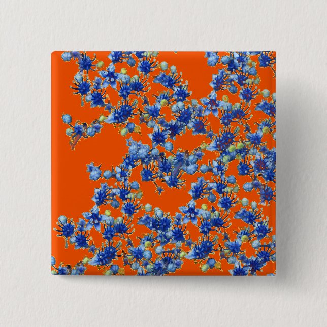 hydrangea orange and blue 2 inch square button (Front)