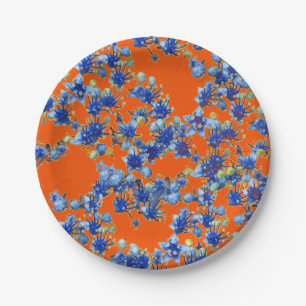 Hydrangea Orange and Blue Paper Plate