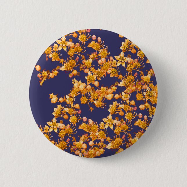 hydrangea orange and navy 2 inch round button (Front)