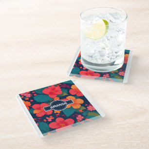 Hydrangea Pastel Colourful Personalized Pattern Glass Coaster