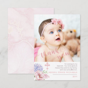 Hydrangea   Peony Blooms Baptism Photo Thank You Card