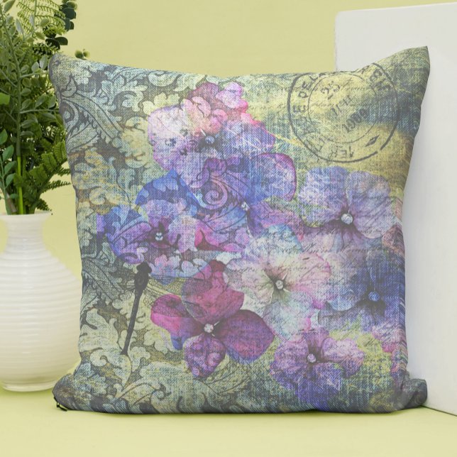 Hydrangea Petals Floral Ephemera Throw Pillow (Creator Uploaded)