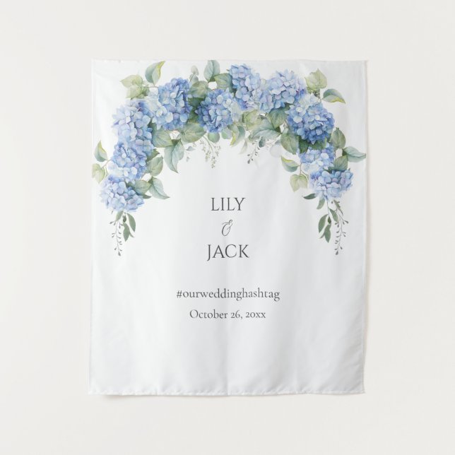 Hydrangea Photo Selfie White Wedding Backdrop Tapestry (Front)