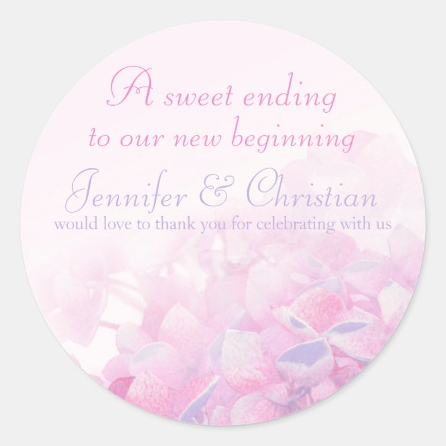Hydrangea pink purple wedding candy stickers (Front)