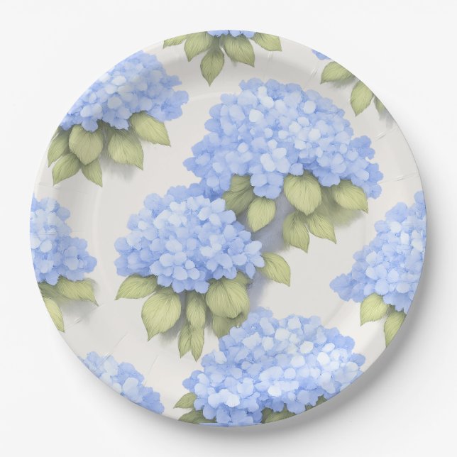 Hydrangea Plates | Elegant Ivory Blue Floral Party (Front)