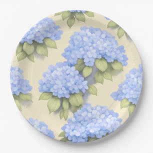 Hydrangea Plates   Elegant Lemon Blue Floral Party
