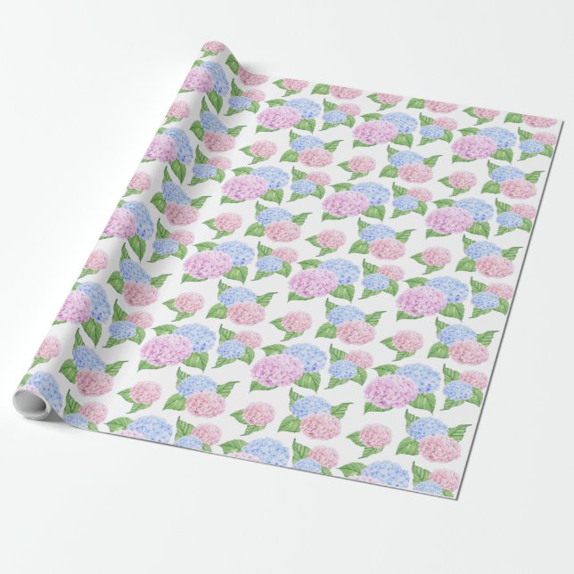 Hydrangea Print Wrapping Paper (Unrolled)