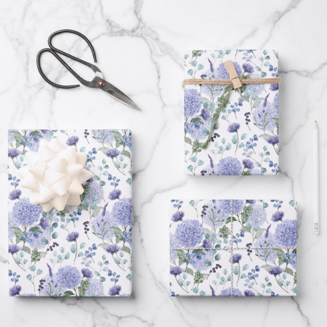 Hydrangea Print Wrapping Paper Sheets (Front)