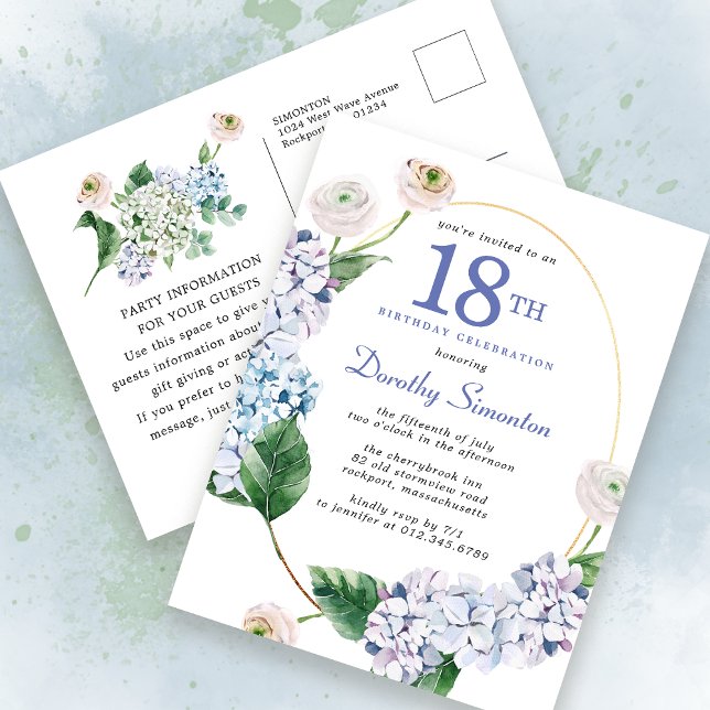 Hydrangea Rose 18e anniversaire Invitation d'été (Créateur téléchargé)