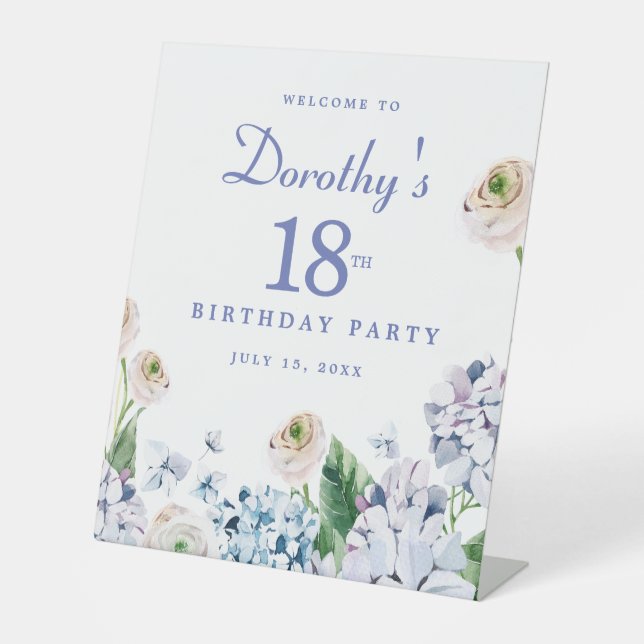 Hydrangea Rose 18th Birthday Party Welcome Sign (Front)