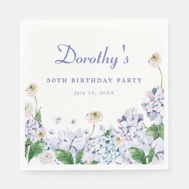 Hydrangea Rose 50th Birthday Personalized Custom Napkin (Front)