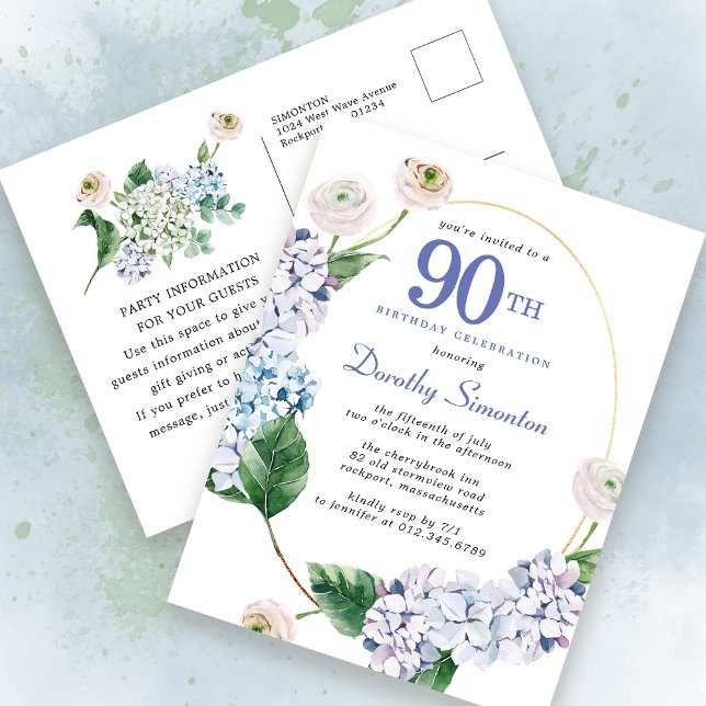 Hydrangea Rose 90e anniversaire Invitation d'été (Créateur téléchargé)