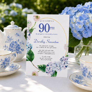 Hydrangea Rose 90th Birthday Party  Invitation