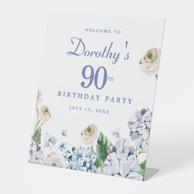 Hydrangea Rose 90th Birthday Party Welcome Sign (Front)