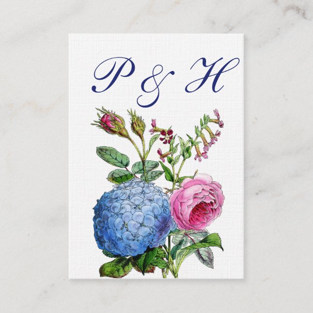Hydrangea Rose Floral Mariage Cartes de Place (Devant)