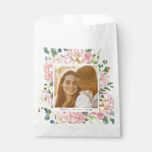 Hydrangea Rose Pink Watercolor Floral Photo Favour Bag