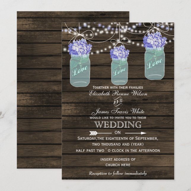 hydrangea Rustique mason invitation de mariage (Devant / Derrière)